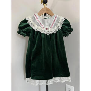 Vintage Little Precious Burgundy Velvet Lace Apron Collar Floral Dress, 4t